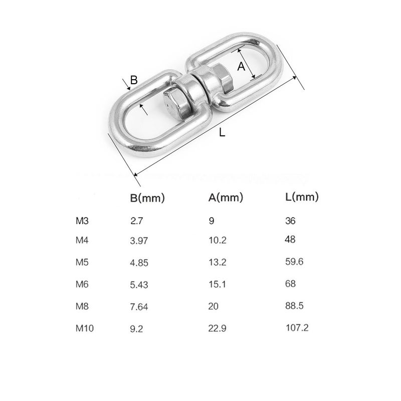 Lind Kitchen 1PCS M5 Double Ended Swivel Hook 304 Stainless Steel Eye to Eye Swivel Shackle Ring Connector + 2PCS M5 Snap Hook - Image 3